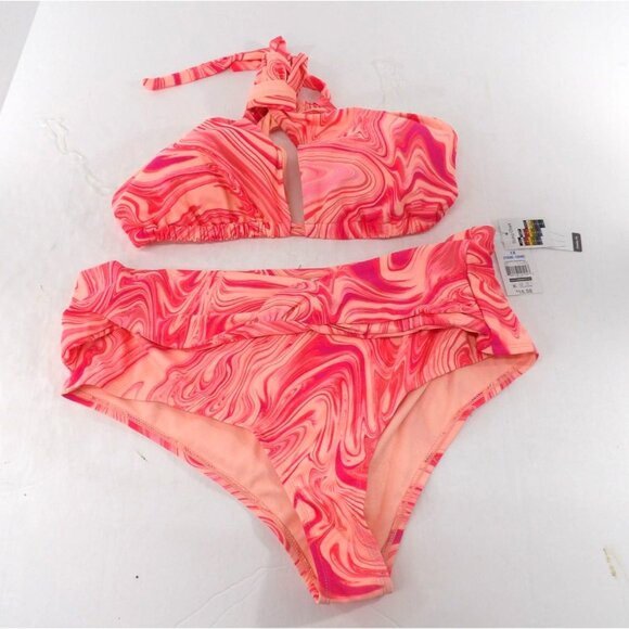 Time and True Other - Women's Swim Ware Pink Marble Twist Front Top and Bottom Bikini 1X 16W-18W New